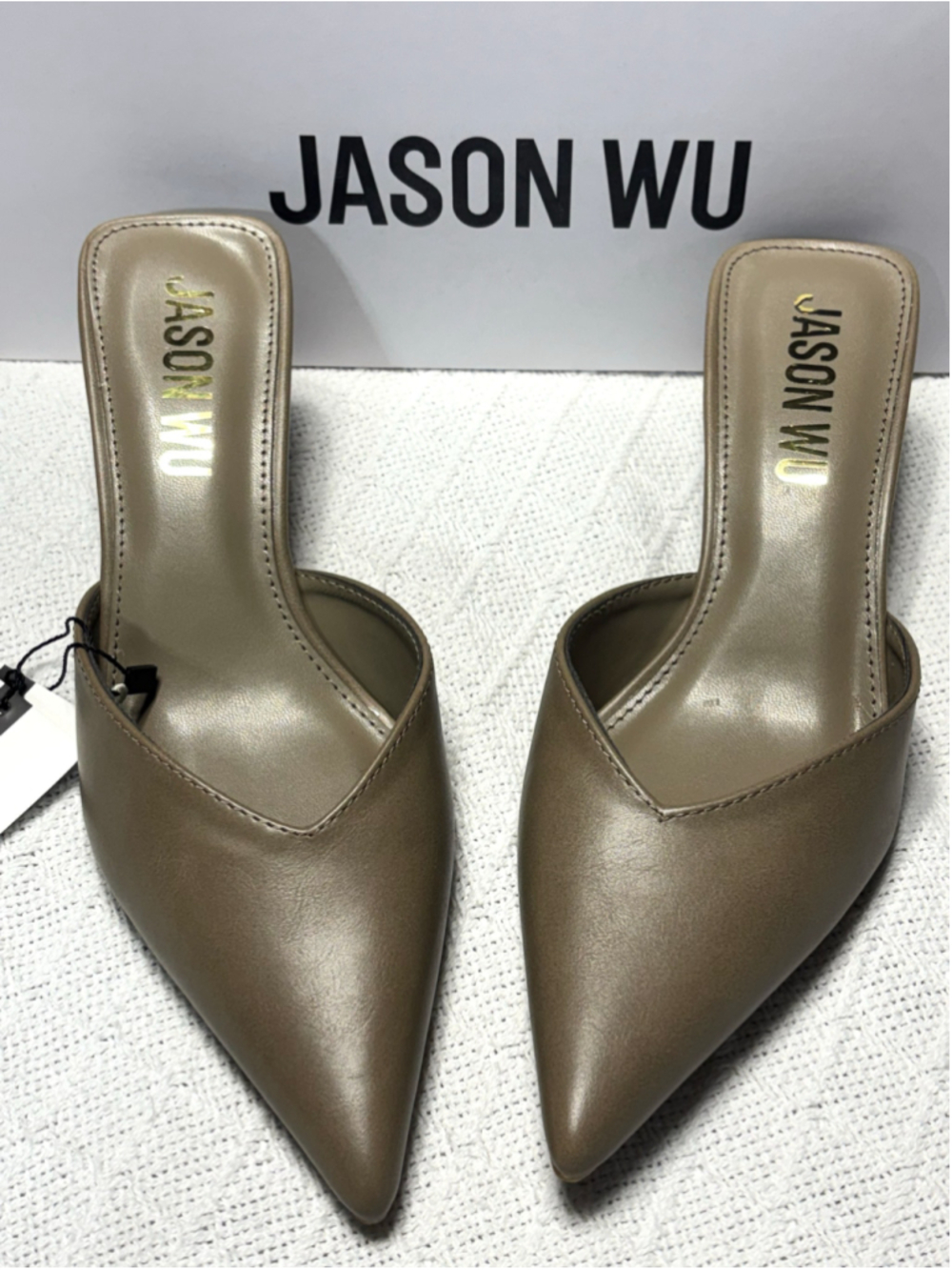 Jason Wu Taupe Pointed Toe Mule Heels Size 7 NIB Minimalist Normcore "Torai"